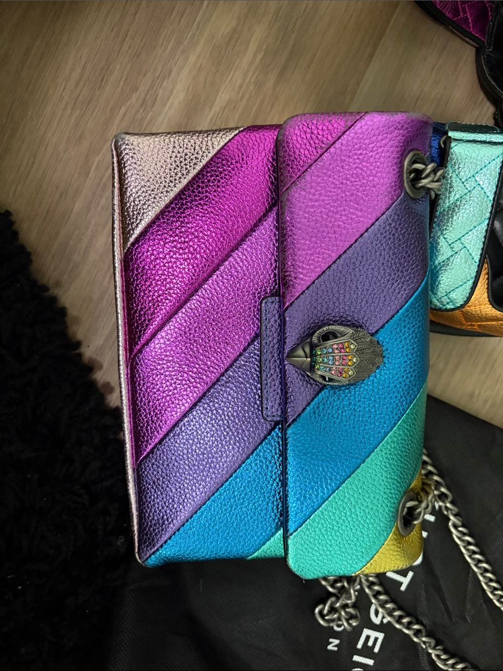 Kurt Geiger Rainbow Metallic Leather Crossbody Bag - Picture 2 of 4